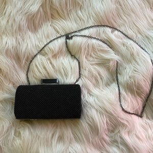Jessica McClintock Black Beaded Clutch with Gunmetal Strap